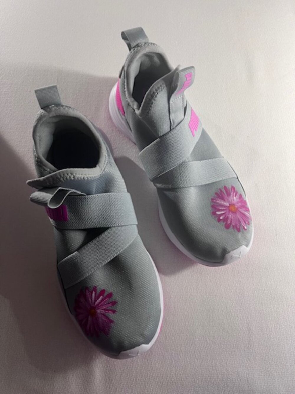 PUMA Dare AC slip-on sneakers pink floral accent grey soft foam Women‎ Size 5.5